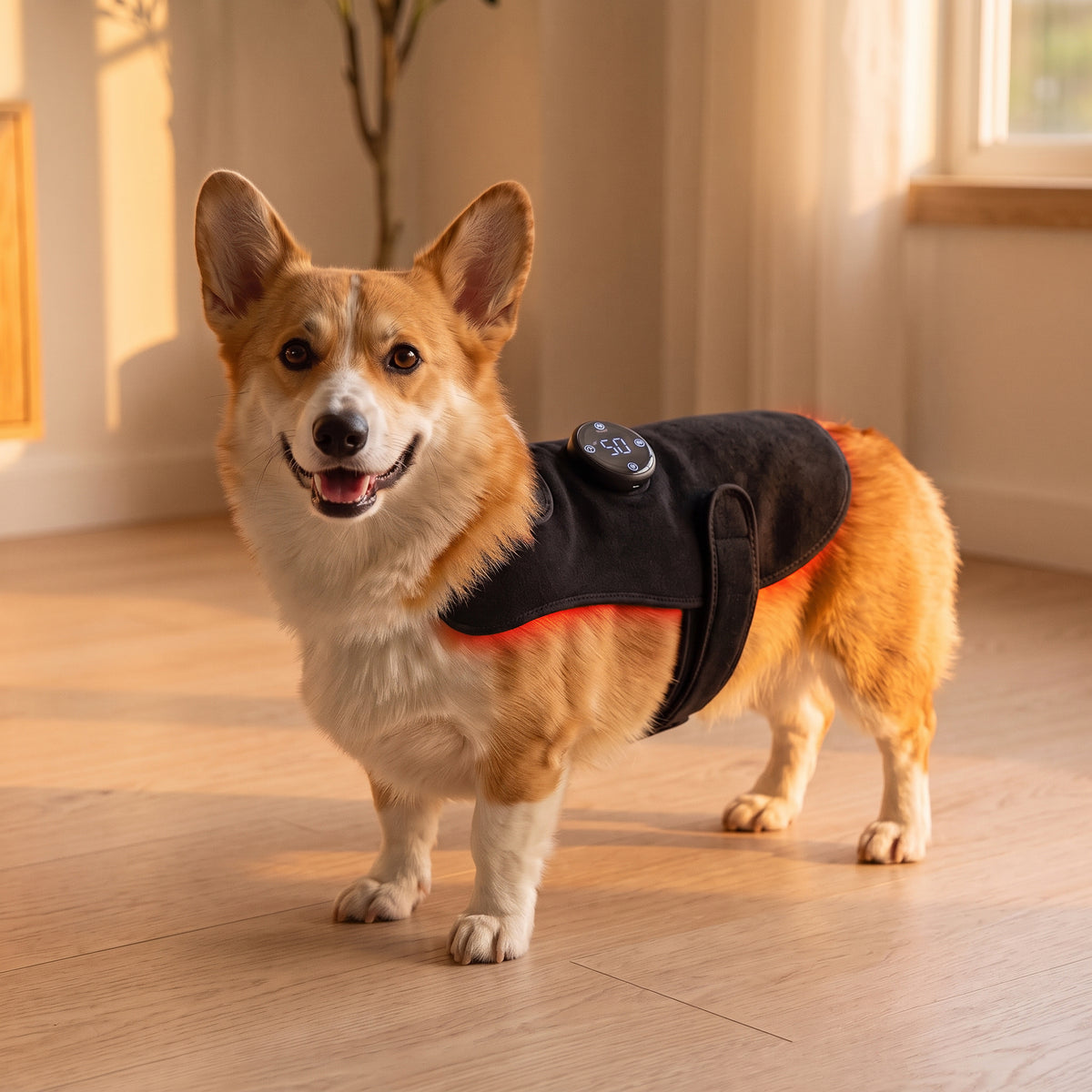 Dachshund walking happily outside in the IVDD Relief Vest
